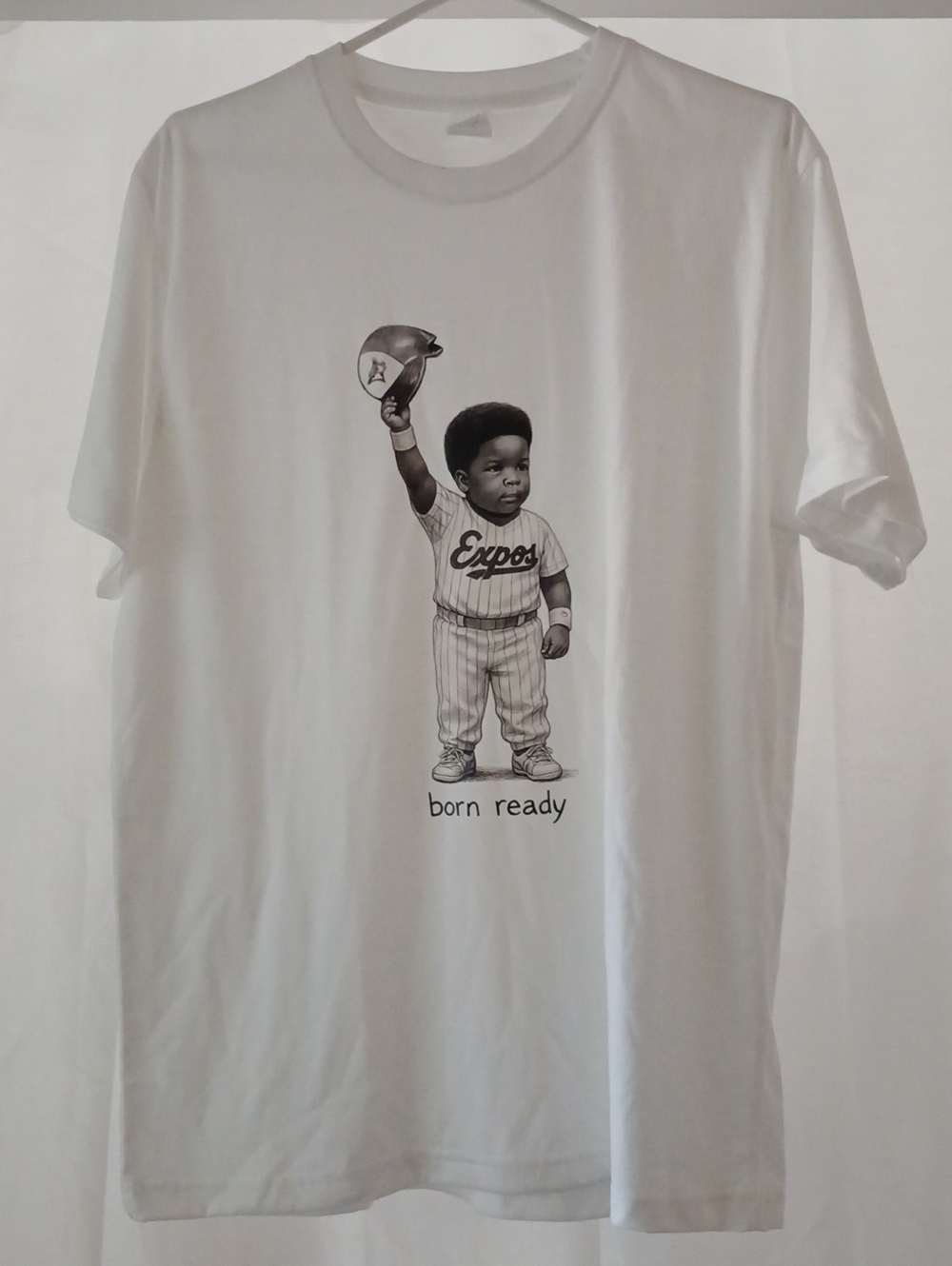 White Short-Sleeve Graphic Tee - 'Born Ready' Baseball Design